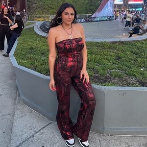FASHION NOVA JUMPSUIT RED BLACK METALLIC